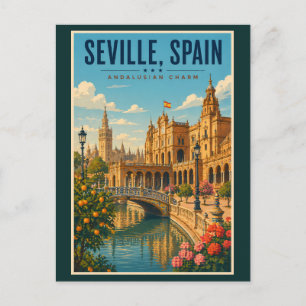 Seville Spain Illustration Travel Art Vintage Postcard