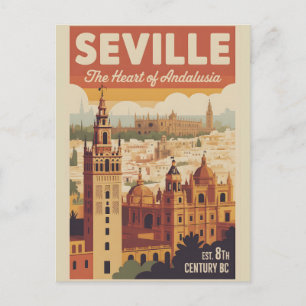 Seville Spain Retro Skyline Cityscape Travel Postcard