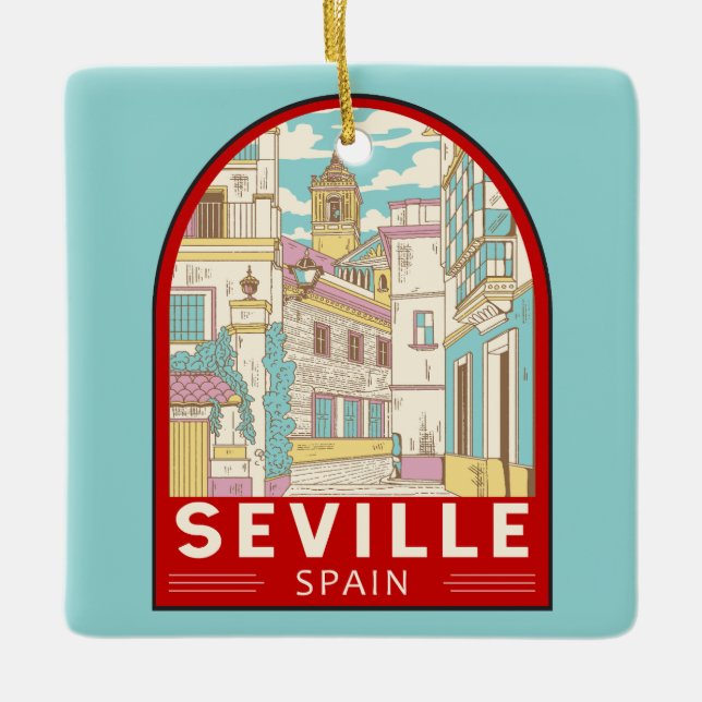 Seville Spain Travel Retro Emblem Ceramic Ornament (Front)