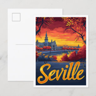 Seville Spain Vintage Artistic Travel Illustration Postcard
