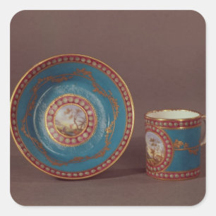 Sevres bleu celeste coffee cup and saucer, c.1780 square sticker