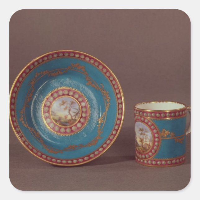Sevres bleu celeste coffee cup and saucer, c.1780 square sticker (Front)