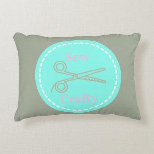 Sew Crafty Aqua Blue Circle with Scissors Accent Pillow