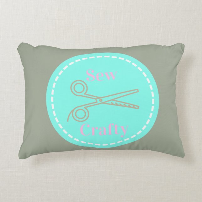 Sew Crafty Aqua Blue Circle with Scissors Accent Pillow (Front)