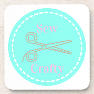 Sew Crafty Aqua Blue Circle with Scissors Coaster