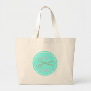 Sew Crafty Pastel Pink Grey Aqua Large Tote Bag