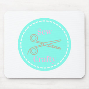 Sew Crafty Pastel Pink Grey Aqua Mouse Pad