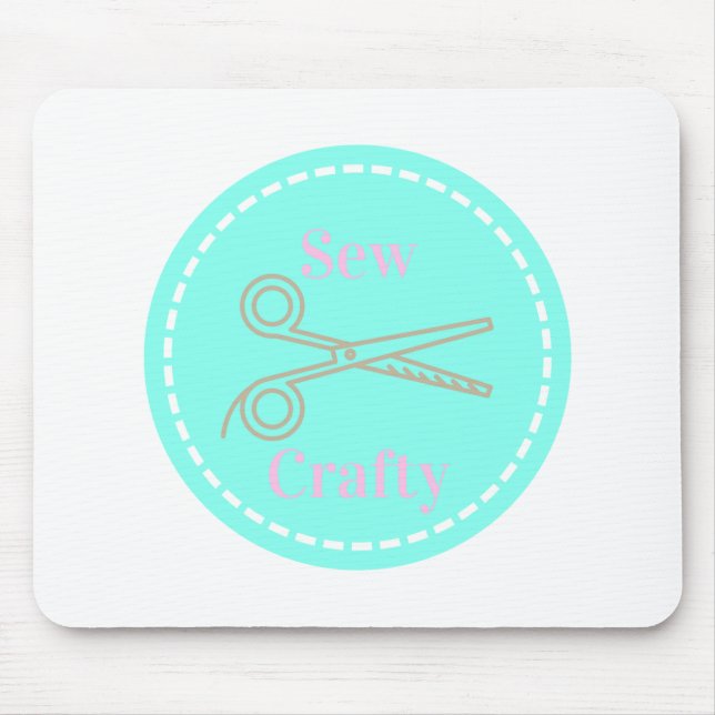 Sew Crafty Pastel Pink Grey Aqua Mouse Pad (Front)