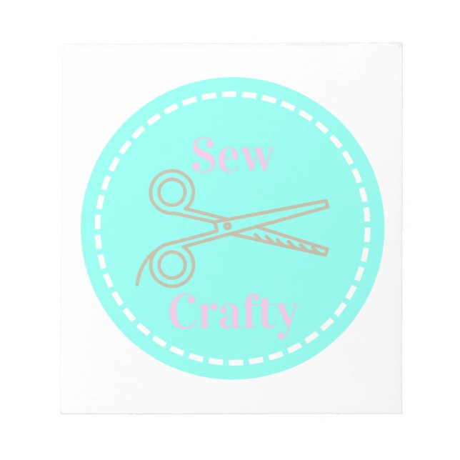 Sew Crafty Pastel Pink Grey Aqua Notepad (Front)