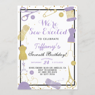 Sew Excited Sewing Birthday Invitation