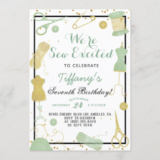 Sew Excited Sewing Birthday Invitation