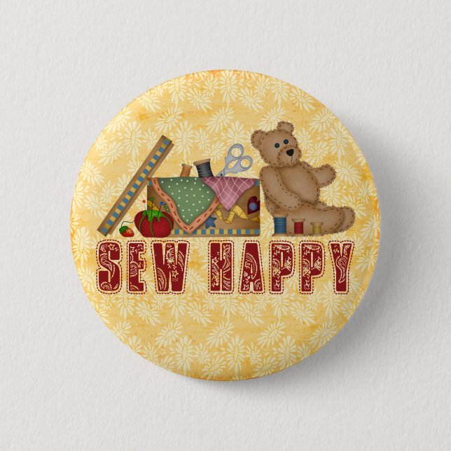 Sew Happy 2 Inch Round Button (Front)
