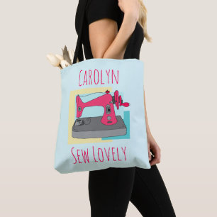 Sew Lovely, pink vintage hand sewing machine Tote Bag