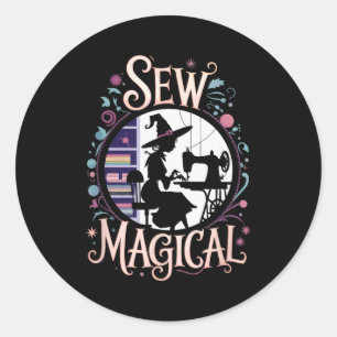 Sew Magical Funny Halloween Sewing  Classic Round Sticker