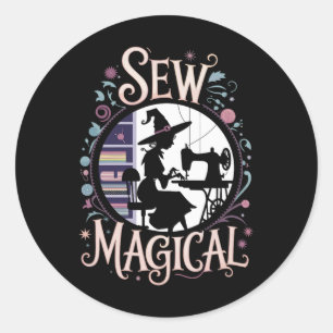 Sew Magical Funny Halloween Sewing  Classic Round Sticker
