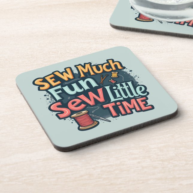 Sew Much Fun Sew Little Time Retro Stitch Art Coaster (Left Side)