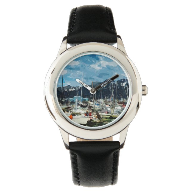 Seward Alaska Habor Abstract Impressionism Watch (Front)