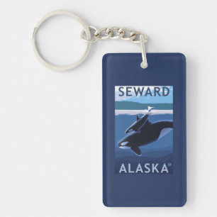 Seward, AlaskaOrca and Calf Scene Keychain