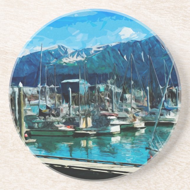 Seward Harbour Alaska Abstract Impressionism Coaster (Front)
