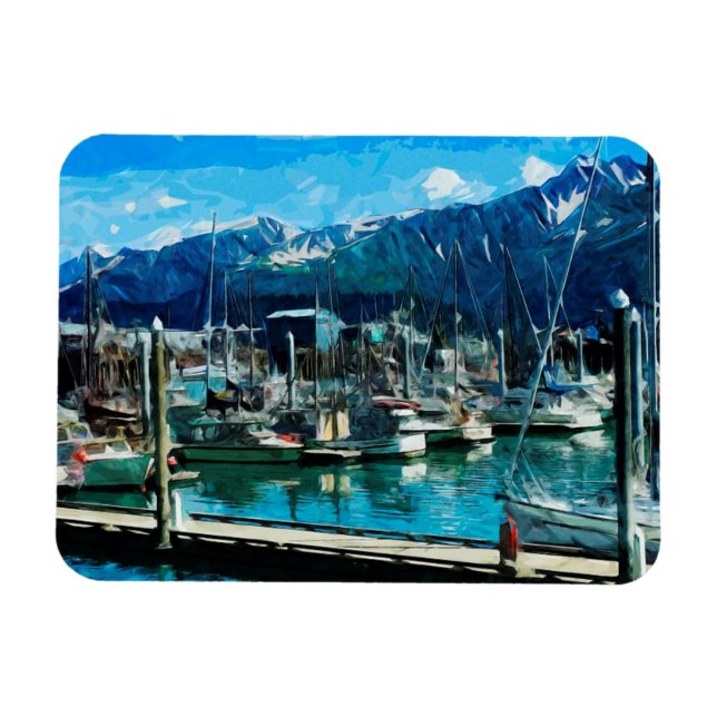 Seward Harbour Alaska Abstract Impressionism Magnet (Horizontal)