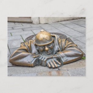Sewer Worker Bronze Statue, Bratislava, Slovakia Postcard