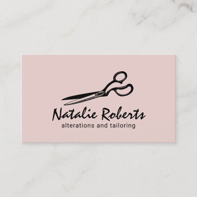 Sewing Alteration Seamstress Tailor Blush Pink Business Card (Front)