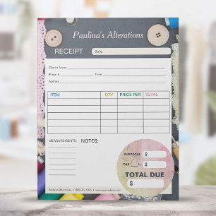 Sewing Alterations Seamstress Invoice Order Form Notepad