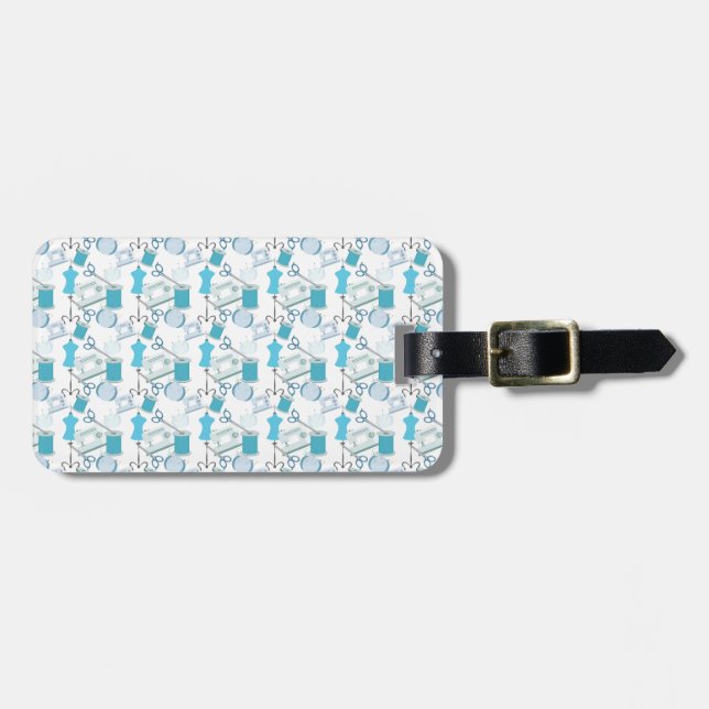 Sewing and Quilting Blue Luggage Tag (Front Horizontal)