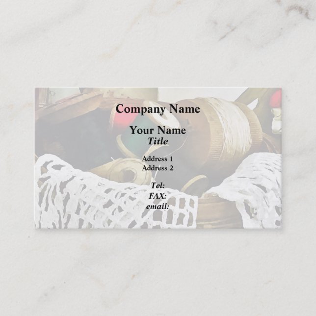 Sewing Basket With Thread and Lace Business Card (Front)