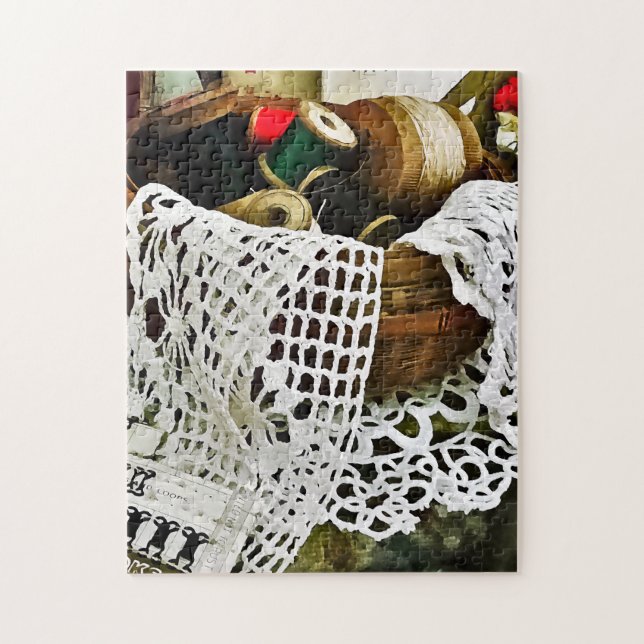 Sewing Basket With Thread and Lace Jigsaw Puzzle (Vertical)