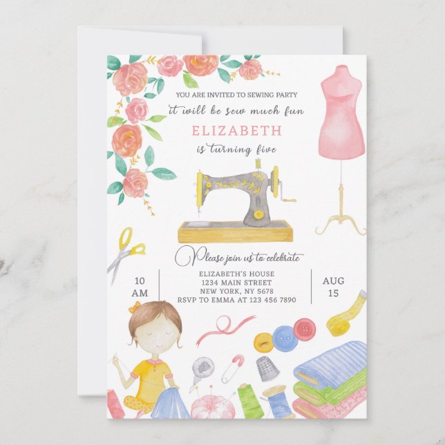 Sewing Birthday Invitation (Front)