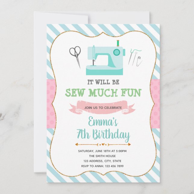 Sewing Birthday Invitation (Front)