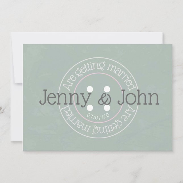 Sewing button pink &green vintage wedding invite (Front)