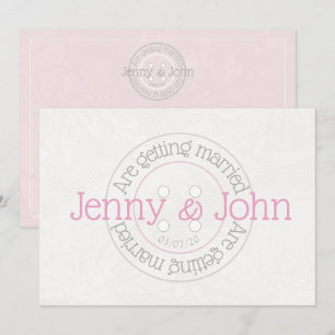 Sewing button pink & lace vintage wedding invite