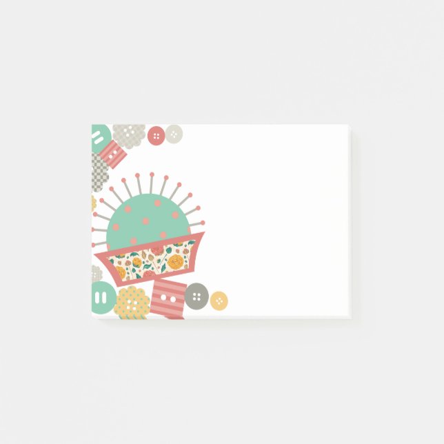 sewing buttons floral pincushion seamstress post-it notes (Front)