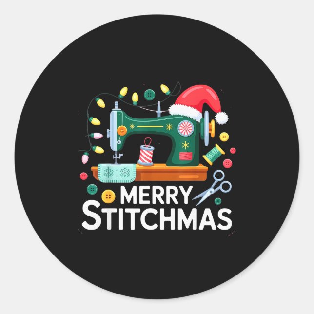 Sewing Christmas Xmas Quilting Merry Mas  Classic Round Sticker (Front)