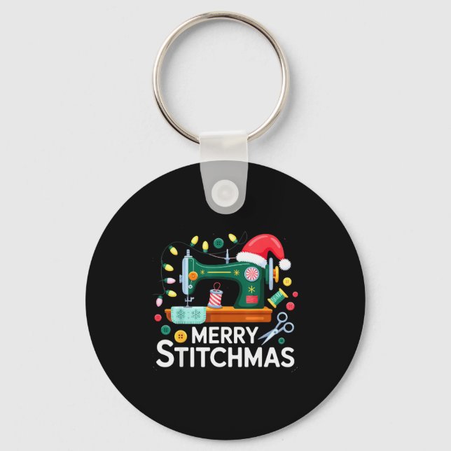 Sewing Christmas Xmas Quilting Merry Mas  Keychain (Front)