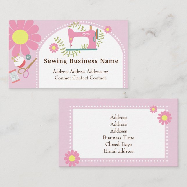 Sewing Daisy Pink Business Card (Front/Back)