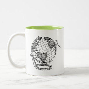 Sewing Embroidered Equator Globe Two-Tone Coffee Mug