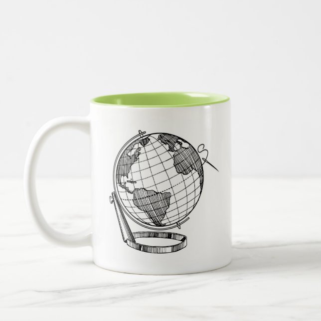 Sewing Embroidered Equator Globe Two-Tone Coffee Mug (Left)