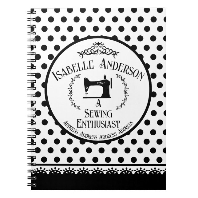 Sewing Enthusiast Black White  Notebook (Front)