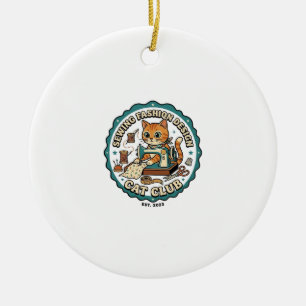 Sewing Fashion Design Cat Cat Lover Gift - Sewing  Ceramic Ornament