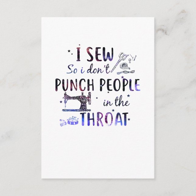 Sewing Gift | I Sew So I Don't Punch People Enclosure Card (Front)