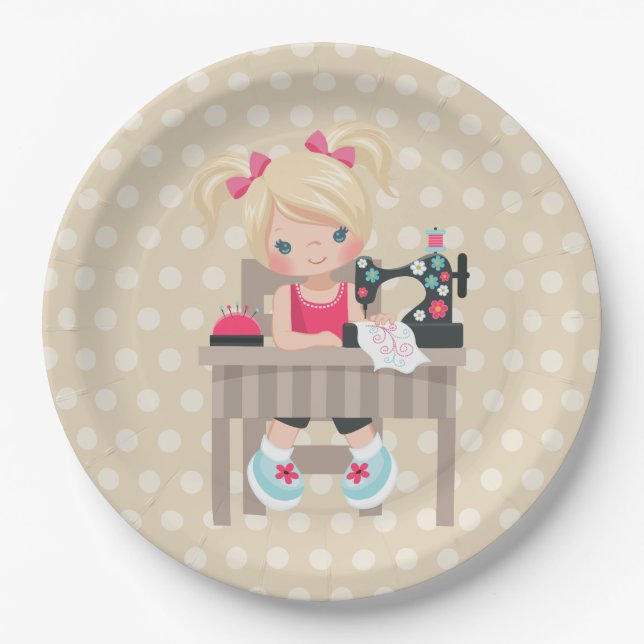 Sewing girl paper plate (Front)