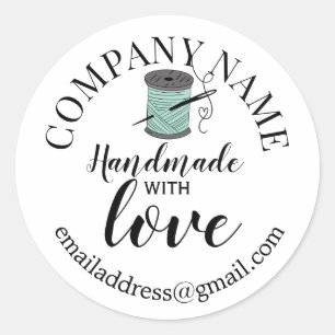 Sewing Handmade with love company name Classic Round Sticker