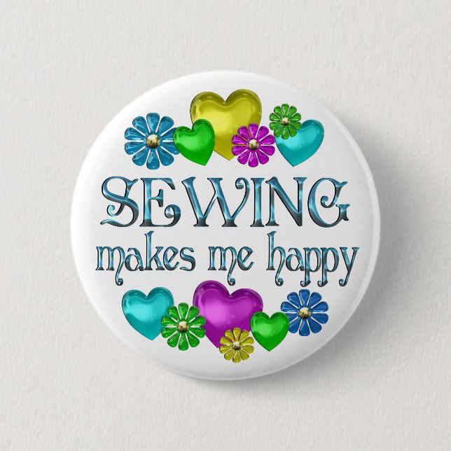 Sewing Happiness 2 Inch Round Button (Front)