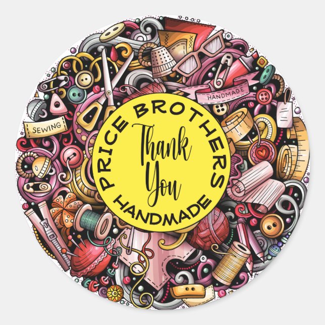 Sewing Knitting Hand Made Classic Round Sticker (Front)