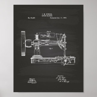 Sewing Machine 1866 Patent Art Chalkboard Poster
