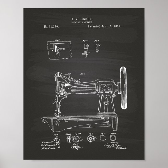 Sewing Machine 1867 Patent Art Chalkboard Poster (Front)
