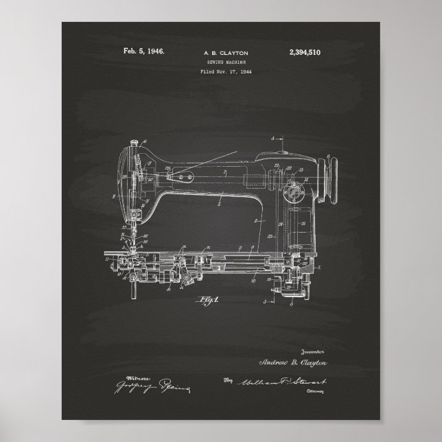 Sewing Machine 1946 Patent Art Chalkboard Poster (Front)